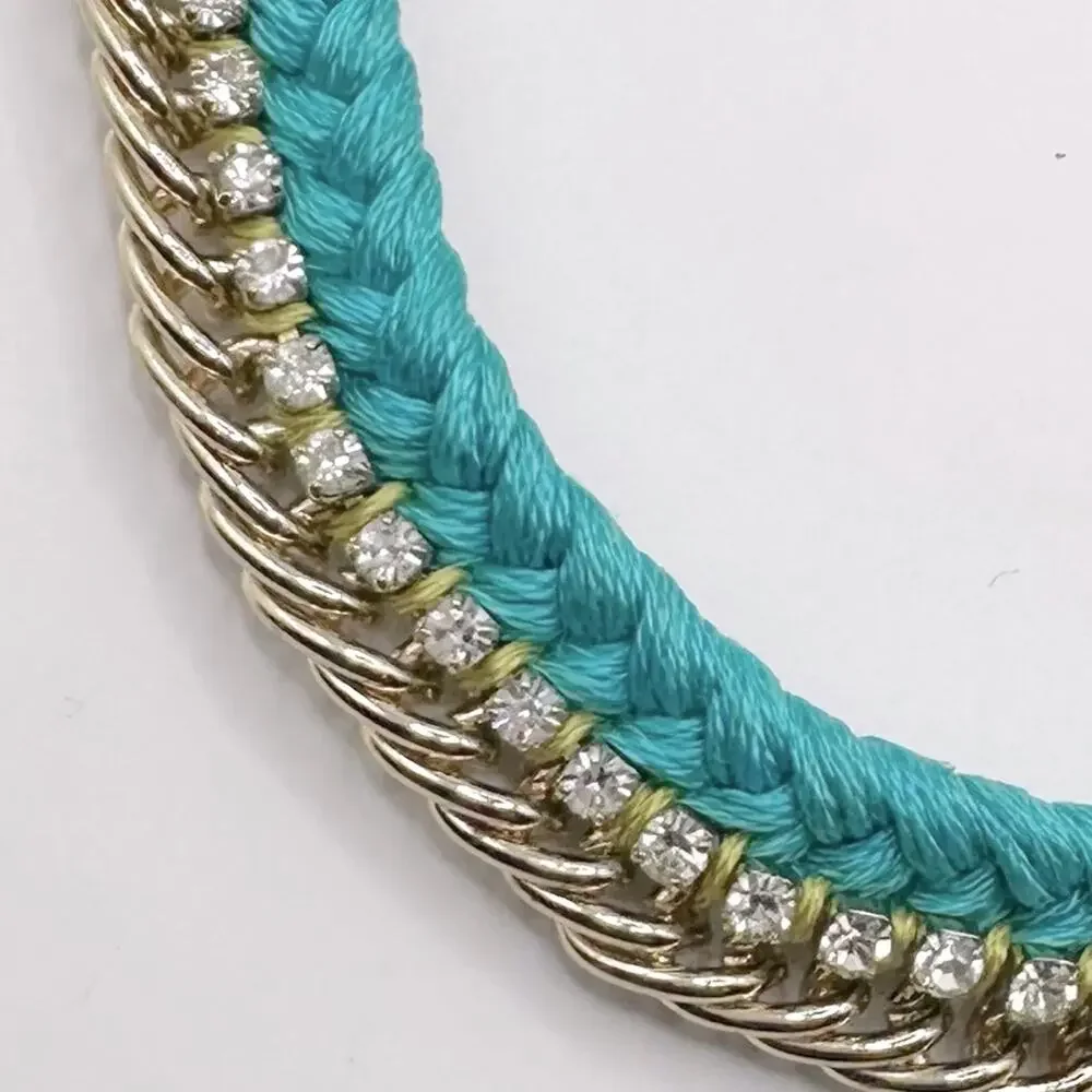 ETTIKA Gold Tone Chain Turquoise Blue Braided Bracelet Tassel Boho Bohemian